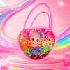 A pink transparent heart-shaped small bag with colorful hair bands and doll decorations Specification image